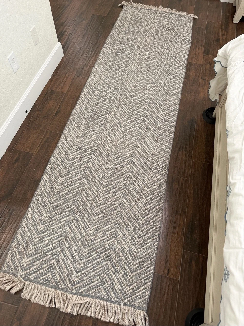 PotteryBarn Chambray Chevron Fringe Runner Rug - 2.5’ x 9’